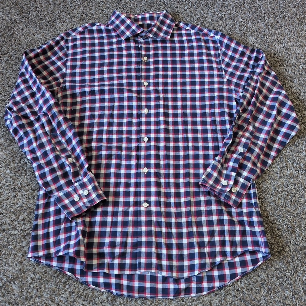 Stantt‎ Shirt Button Down Casual Performance Preppy Plaid Blue Red White Medium